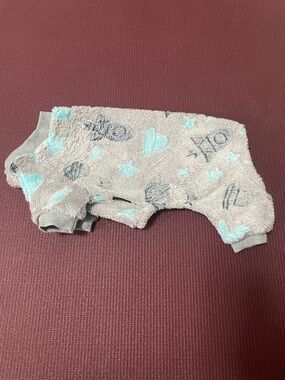 Yikeyo XS Dog Pajamas Sweater Gray & Light Blue Fuzzy Spaceship Stars Design